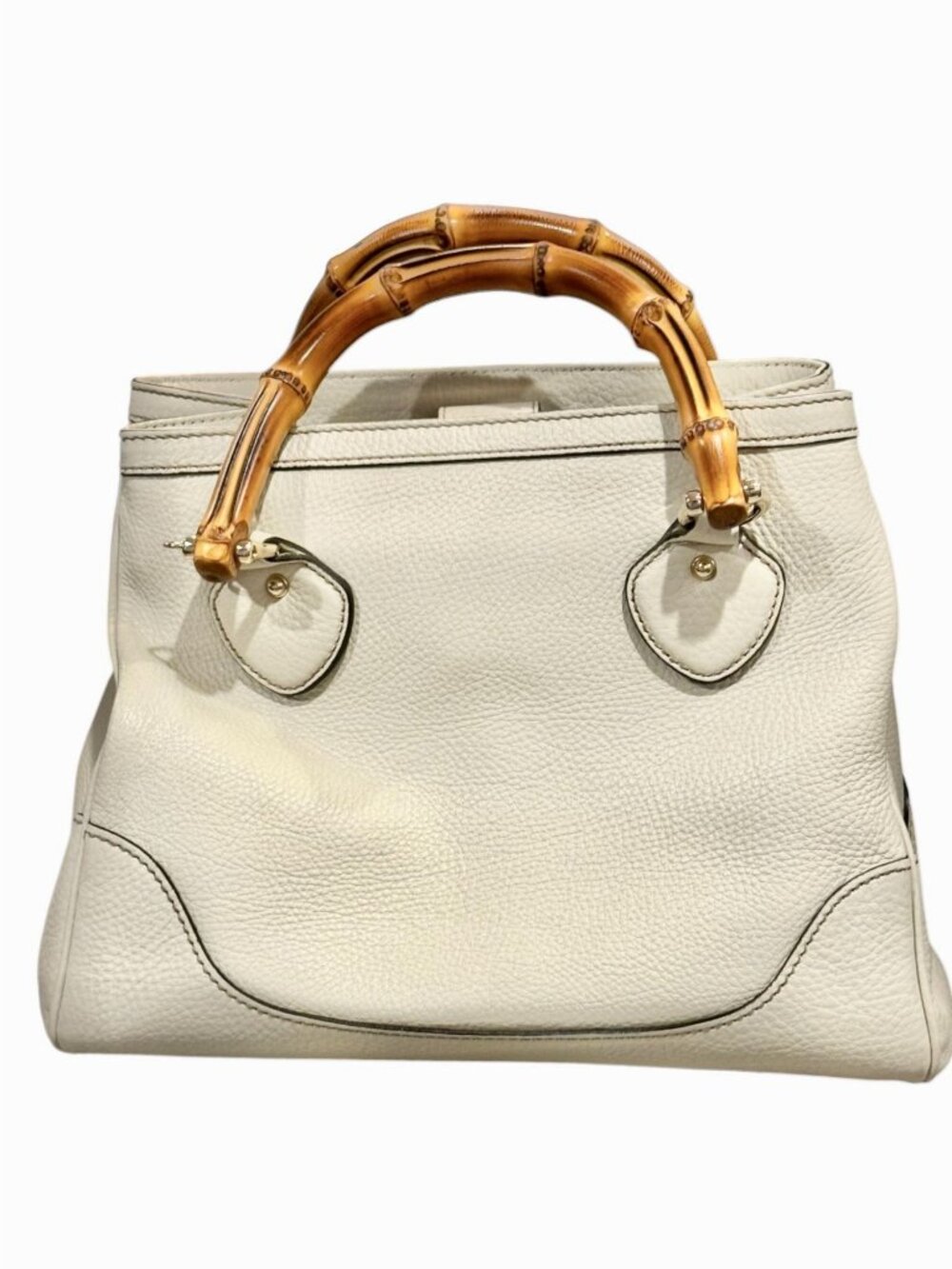 Gucci White Leather Diana Bamboo Top Handle Tote Bag